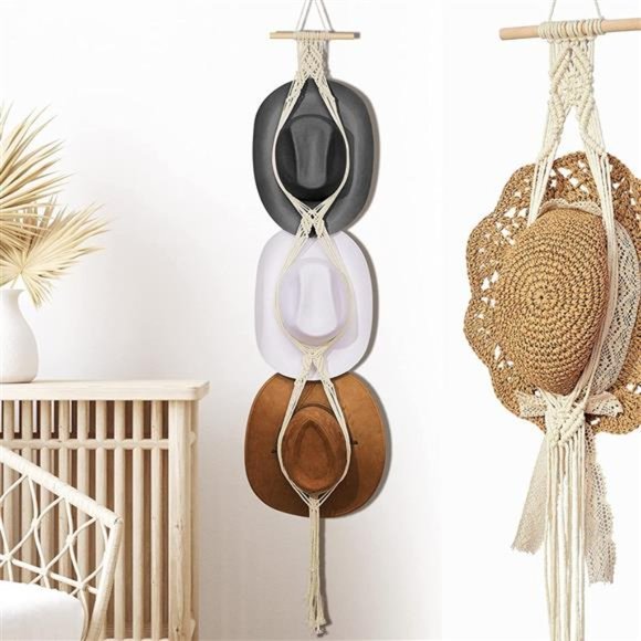 Macrame Hat Hangers Boho Hat Hangers for Wall Bohemian Women Hat Rack